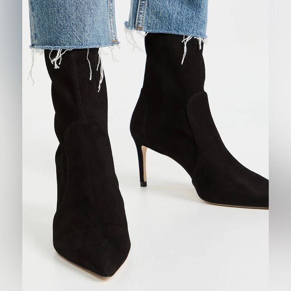 NWT Stuart Weitzman STUART 75 Stretch Suede Sock Bootie Black Size 7 / 37.5